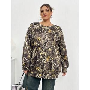 NEW Branches & Leaves Crew Neck Camouflage Sweatshirt Womens Plus Size 32/34